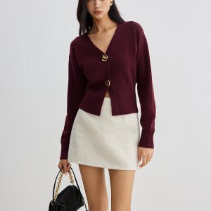 Elegant Metal Button Short Cardigan