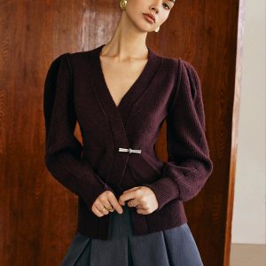 V-Neck Puff-Sleeve Cardigan