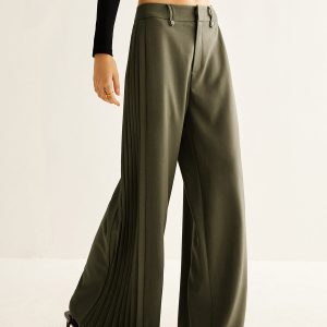 Side Pleated Wide-Leg Pants