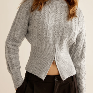 Crew Neck Zipper Design Sweater