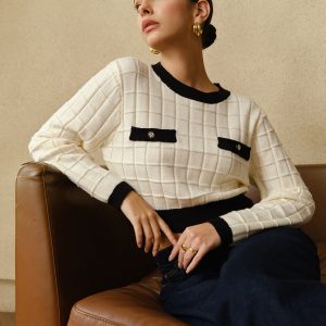Contrast Trim Plaid Pullover Sweater