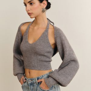Bee Sleeve Halter Sweater Co-ords