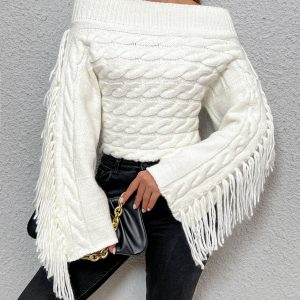 Beheme Off-Shoulder Tassel Sweater