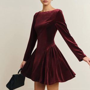 Pleated Panel Velvet Dress