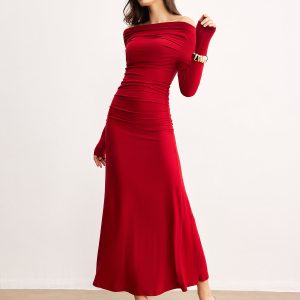 Off-Shoulder Ruffle Knit Dress