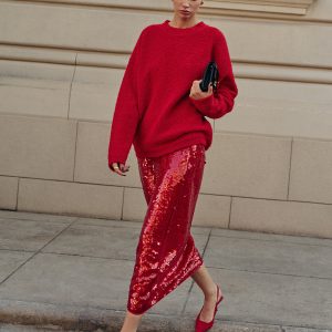 Elegant Plain Sequins Skirt