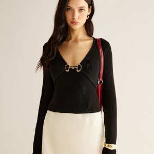 V-Neck Metal Detail Sweater