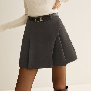 Elegant Pleated Belted Mini Skirt