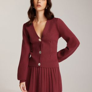 Lantern Sleeve Button Cardigan