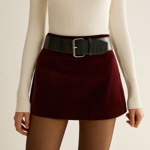 Crocodile Belted Velvet Mini Skirt