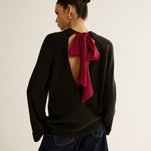 Oversized Open Back Tie Sweater