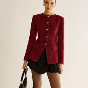 Button Down Slit Tweed Blazer