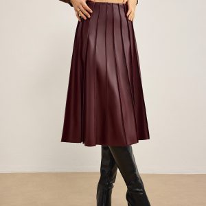 Faux Leather Pleated Midi Skirt