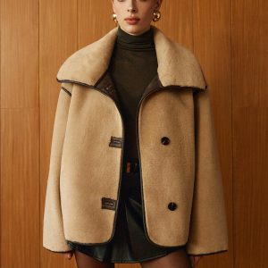 Contrast Piping Shift Minky Coat