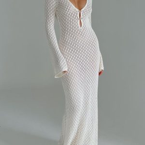 Cover Up Long Sleeve Open Back Long Dress