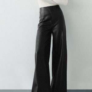 High-Wist PU Leather Wide-Leg Pants
