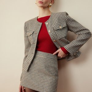 Houndstooth Button Short Jacket