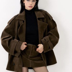 Lapel Loose Velvet Effect Jacket