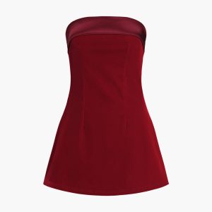 Satin Velvet Strapless Short Dress