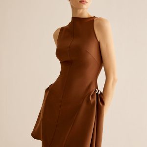 Asymmetrical Collar Panel Ruched Dress
