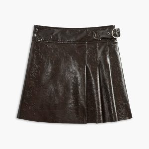 Belted Faux Leather Textured Skirt