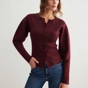 Ribbed Button Slit Sweater
