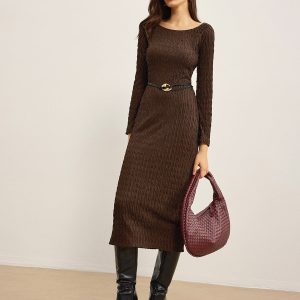 Plain Crinkle Textured Dress Without Belt
