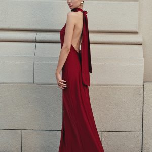 Open Back Satin Halter Dress