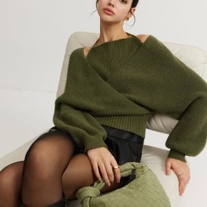 2 in 1 Bat Sleeve Halter Knit Top