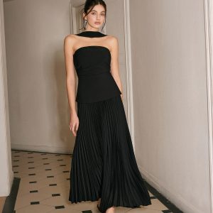 Choker Design Pleated Panel Dress