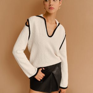 Contrast Trim Cutout Lapel Sweater