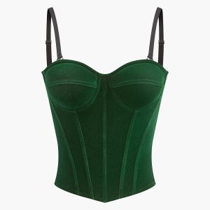 Velvet Piping Zipper Corset