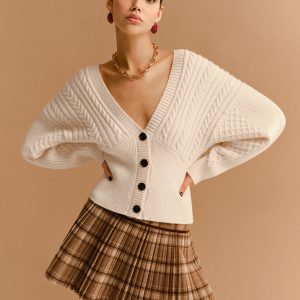 V-Neck Cinched Waist Twist Button Cardigan