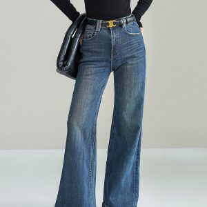 Mid-Waist Bootcut Denim Jeans Without Belt