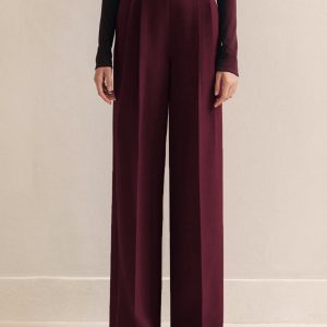Metal-Belt Pleated High-Waist Pants