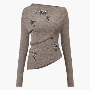 Wool-Blend Asymmetrical Sequins Knit Top