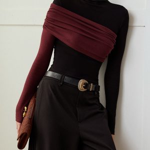 Color Block Pleated Jersey Slim Top