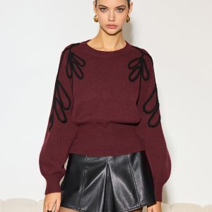 Jacquard Cinched Waist Knit Top