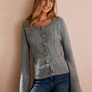Breasted Bell Sleeve Slim Cardigan