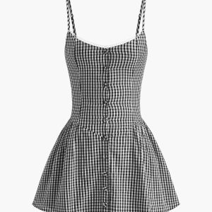 Plaid Button Front Cami Dress