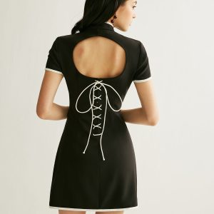 Color block Cut out Drawstring Dress