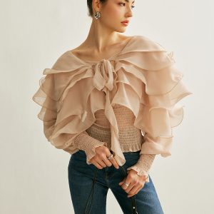 Semi-Sheer Chiffon Ruffle Backless Top
