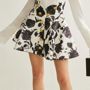 Floral Print Button-Detail Skirt