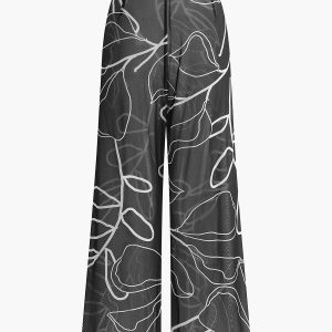 Sheer Printed Wide-Leg Cover-Up Pants