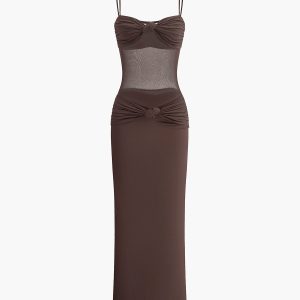 Ruched Bust Mesh Detail Knotted Dress
