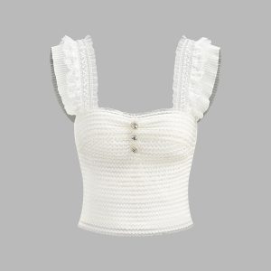 Ruffled Strap Buttoned Smocked Top