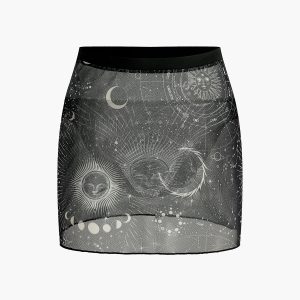Astrology Print Sheer Skirt