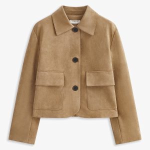 Suede Effect Soft Button Lapel Jacket