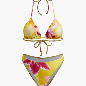 Jersey Floral Print Tie-Neck Bikini Set