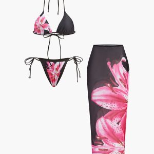 Floral Print Bikini With Mesh Skirt